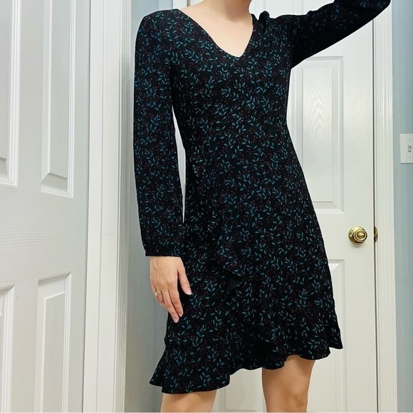 Draper James Dress Mini Long Sleeve Floral Black Green Dainty Work 4 Small - Picture 8 of 8